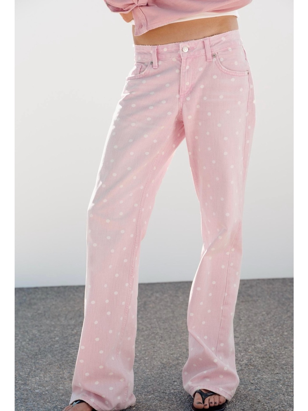 ZARA TRF WIDE LEG LOW RISE POLKA DOT JEANS Size 2 NWT